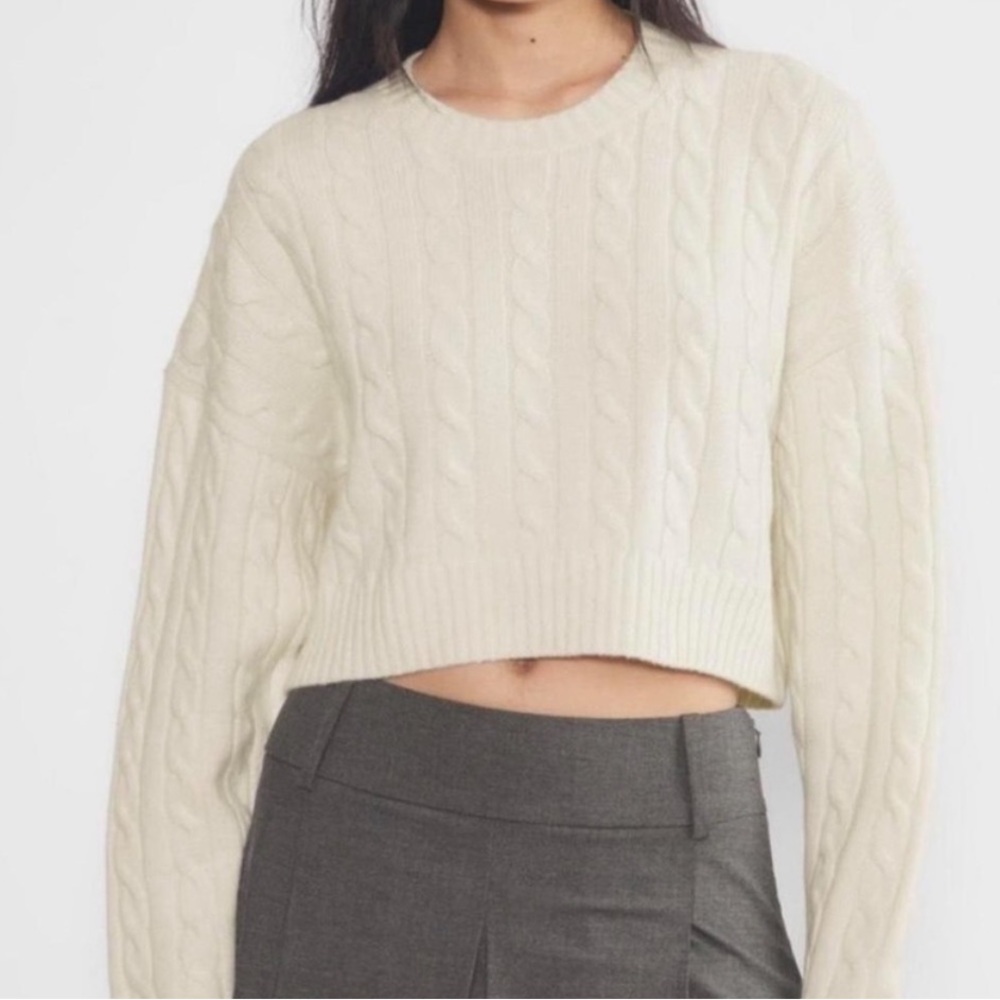 Aritzia Sunday Best Peggy Cable Knit Cropped Sweater Cream
